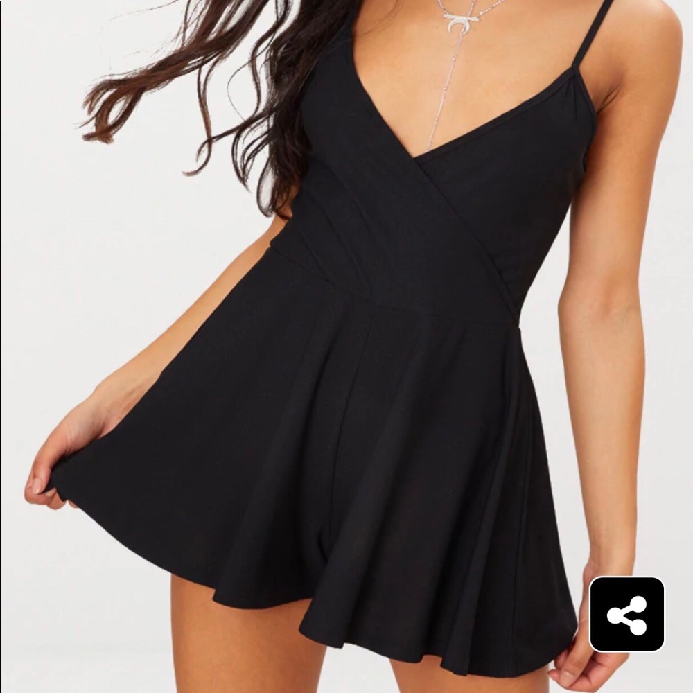 Pretty Little Thing Black Crepe Playsuit: Size 2